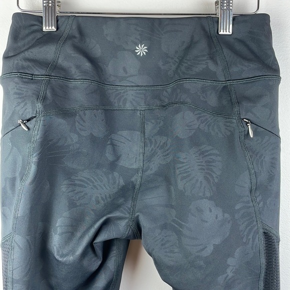 Athleta Athletic Leggings Size S Black with Black Floral Print Zip Pockets Mesh - Picture 7 of 11